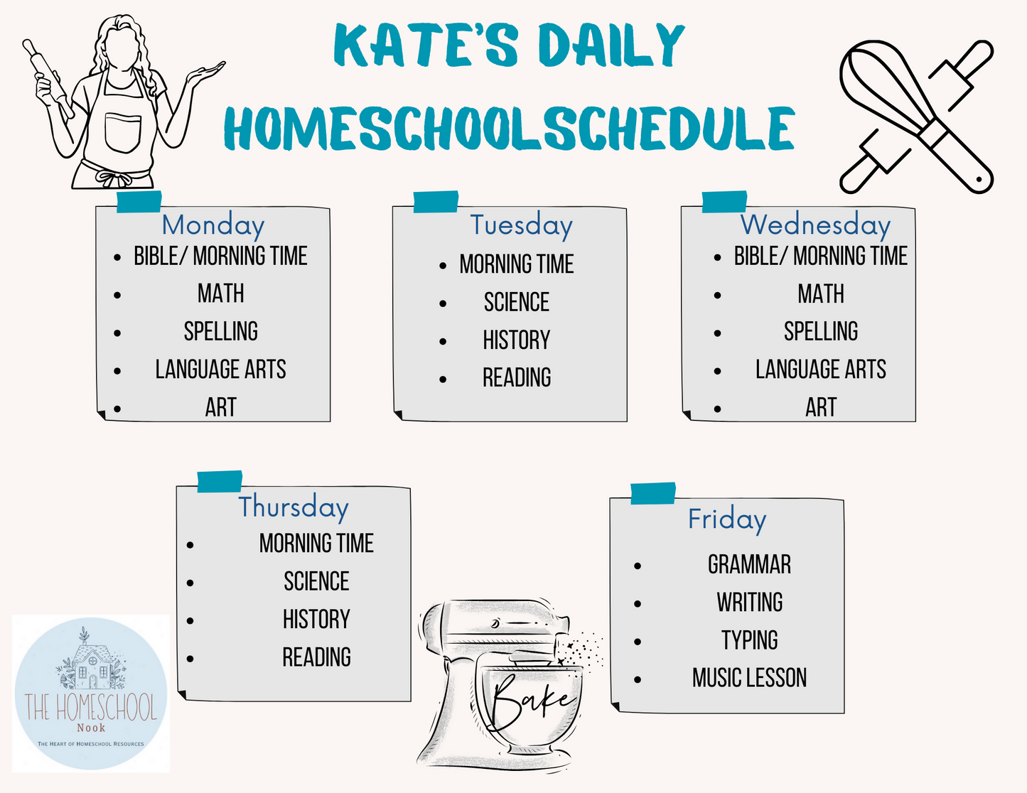 Baking Daily Homeschool Schedule
