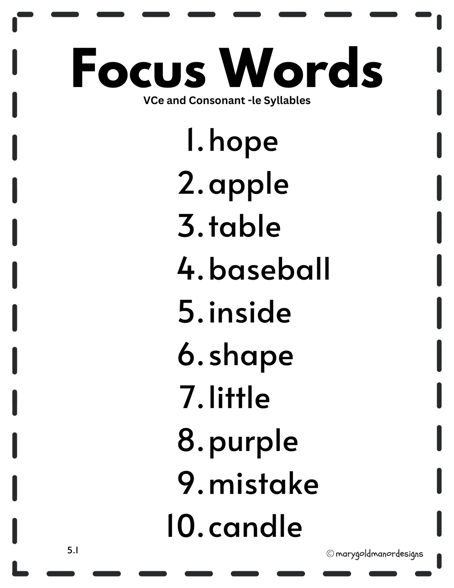 5.1 Focus Words