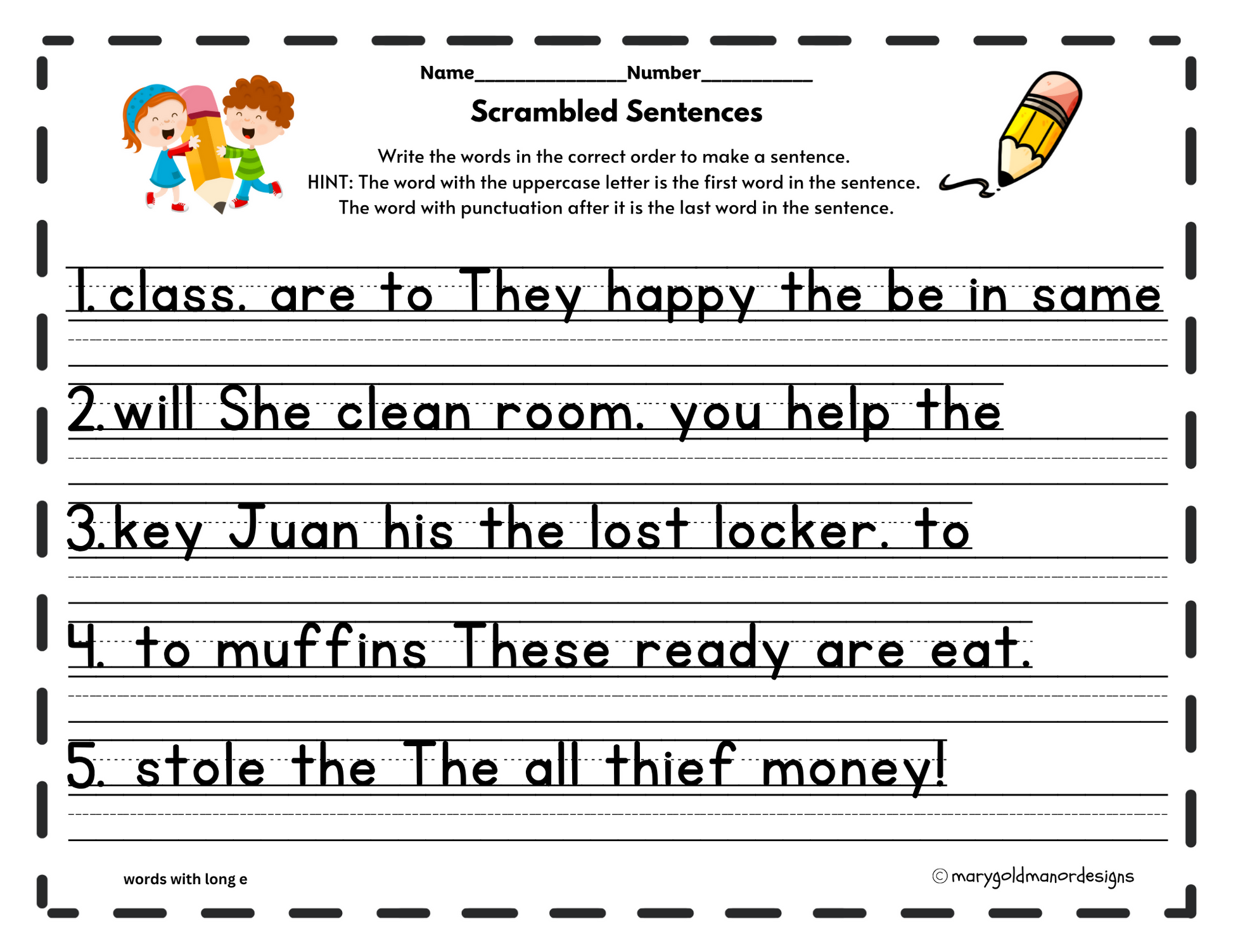 Scrambled Sentences E